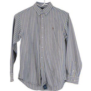 Polo Ralph Lauren Blue Yellow Striped Button Down Shirt Boys Large 14 Vintage